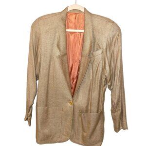 Vintage KGR Oversized Boyfriend Blazer Tan Silky Linen Blend Size 4